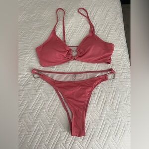 Glitter Bikini with Silver Heart Hardware | Pink